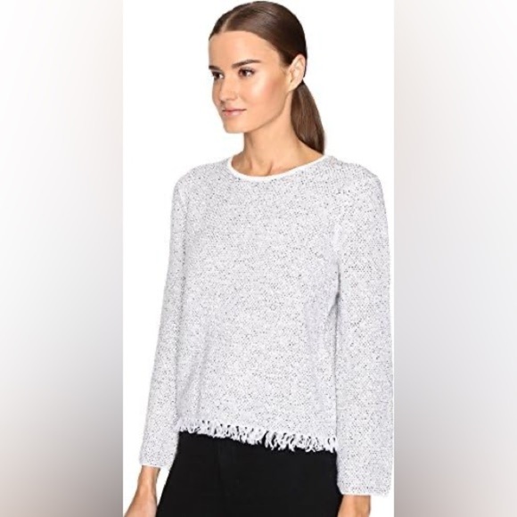 Theory Sweaters - Theory Womens Size Large Vendla Inlay Tweed Sweater Wool Fringe Crewneck Top